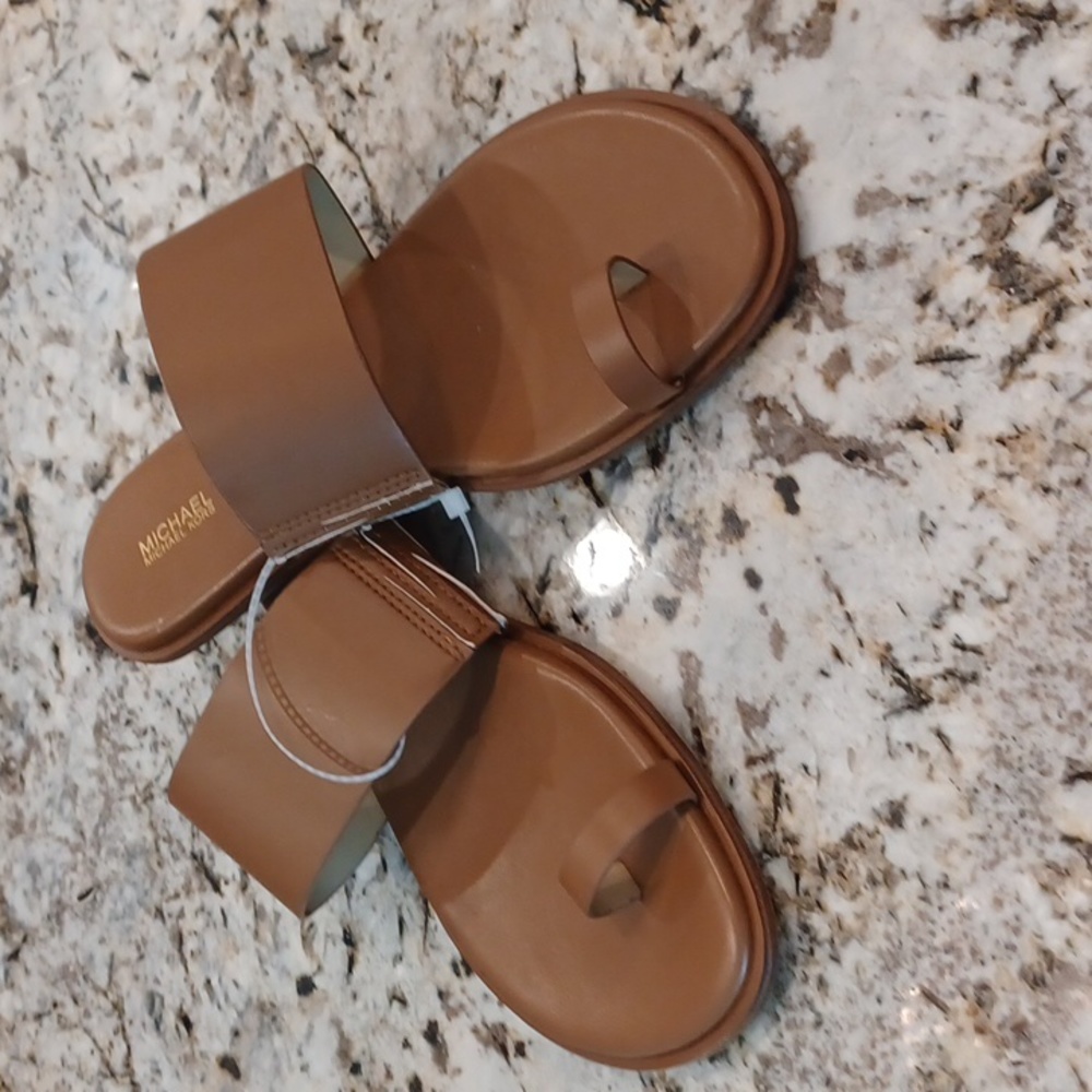 Michael Kors Augustv MK Logo Leather Flat Toe Strap Sandals SZ 11 New - Picture 11 of 14